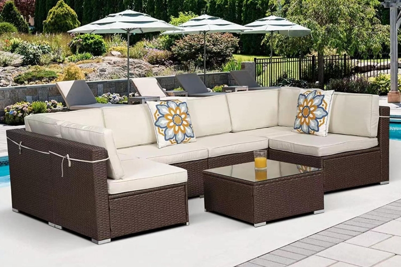 Picture of SUMMERFINDER 7-Piece Modular Outdoor Sectional Wicker Patio Set in Brown