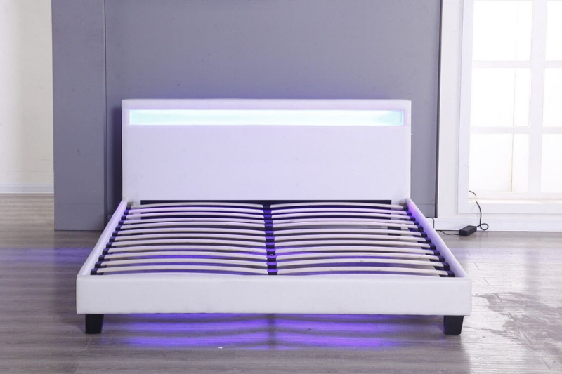 Picture of MOBBY Faux Leather Bed Frame with LED Color Changing in Double/Queen/Eastern King Size (White)