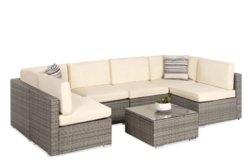 Picture of SUMMERFINDER 7-Piece Modular Outdoor Sectional Wicker Patio Set in Gray