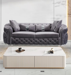 Picture of PIEDMONT Chesterfield Velvet Sofa Range (Grey) - Sofa (3 Seater)