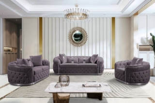 Picture of PIEDMONT Chesterfield Velvet Sofa Range (Grey) - Armchair+Loveseat+Sofa Set 