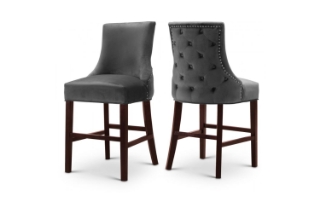 Picture of FRANKLIN Velvet Counter Chair Solid Rubber Wood Legs (Dark Grey) - 2 Chairs in 1 Carton
