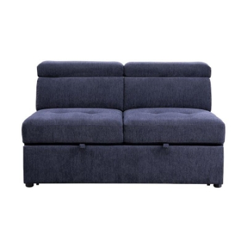 Picture of MARLOWE U-Shape Fabric Pull-Out Sectional Sofa Bed with Storage Ottoman (Blue) - Chaise Facing Right
