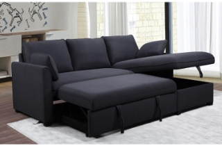 Picture of PORTLAND III Fabric Pull-out Sectional Sofa Bed with Chaise and Storage (Dark Blue) - Facing Right