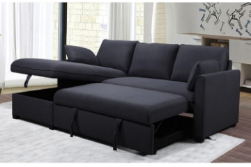 Picture of PORTLAND III Fabric Pull-out Sectional Sofa Bed with Chaise and Storage (Dark Blue) - Facing Left