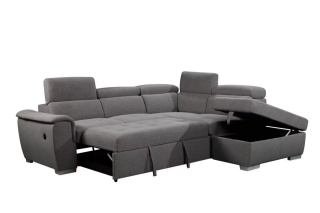 Picture of CAPRI Pull-out Sectional Sofa Bed with Storage Ottoman and USB Port  (Grey) - Facing Right