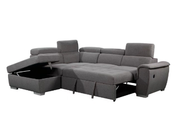 Picture of CAPRI  Pull-out Sectional Sofa Bed with Storage Ottoman and USB Port (Grey) - Facing Left