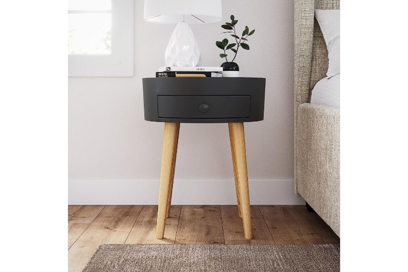 Picture of JAMES 15" 1-Drawer Round Bedside Table (Black)