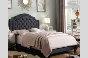 Picture of LATENO 100% Linen Upholstered Bed Frame with Adjustable Headboard in Double/Queen Size (Grey)