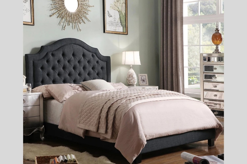 Picture of LATENO 100% Linen Upholstered Bed Frame with Adjustable Headboard in Double/Queen Size (Grey)