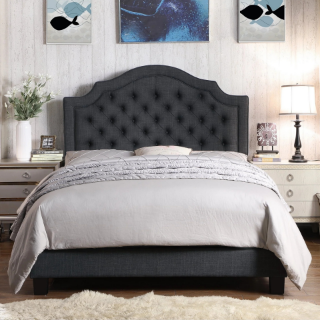 Picture of LATENO 100% Linen Upholstered Bed Frame with Adjustable Headboard (Grey)  - Double