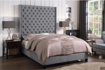 Picture of TAGULAS Button-Tufted Wingback Headboard in Eastern King Size (Light Grey)