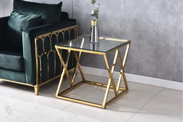 Picture of DIAMOND 55 Glass Top Side Table (Golden Stainless Steel Frame)