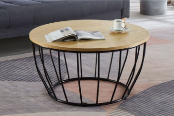 Picture of HENMAN 80 Round Coffee Table (Oak & Black)