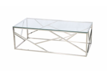 Picture of LELLA Straight Shaped Rectangle Clear Glass Coffee Table (Silver)