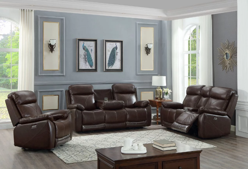 Picture of TAZAN Top Leather Match Power Reclining  Sofa Range with USB Port (Brown) 