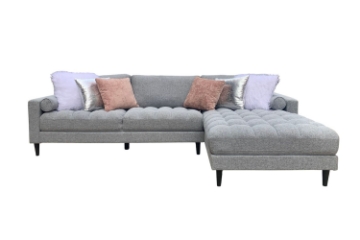 Picture of TASMAN Linen Upholstered Sectional Sofa  (Grey) - Facing Right with Ottoman