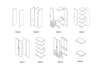 Picture of BESTA Wall Solution Modular Wardrobe - Parts for Customization (Oak Color)