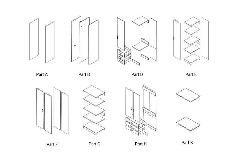 Picture of BESTA Wall Solution Modular Wardrobe - Parts for Customization (Oak Color)