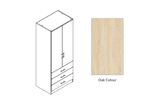 Picture of BESTA 2 Door 3 Drawer Wall Solution Modular Wardrobe (AHK) - Oak Color