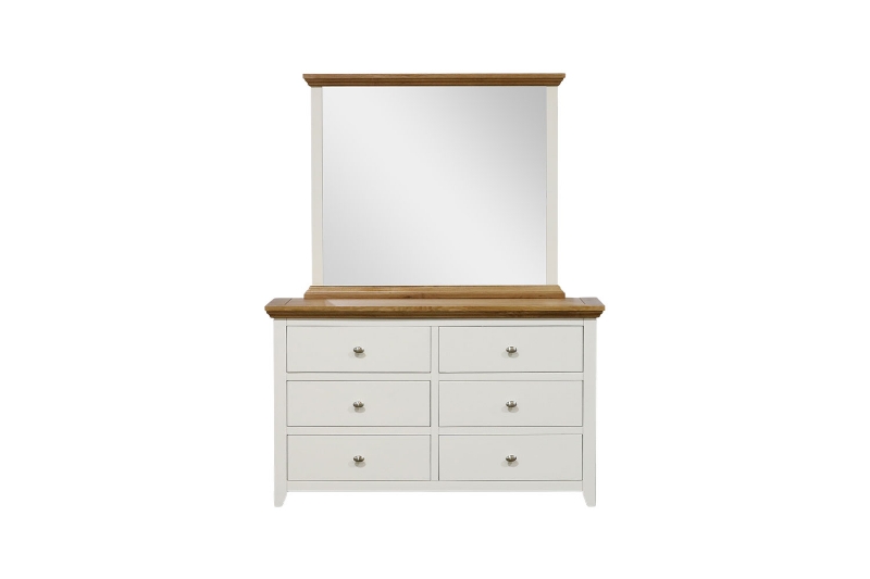 Picture of NOTTINGHAM 6-Drawer Solid Oak Wood Dresser with Mirror (White)