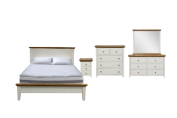 Picture of NOTTINGHAM 5PC Solid Oak Wood Bedroom Combo Set in Queen/Eastern King Size (White)