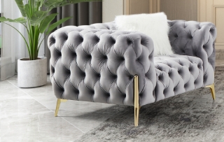Picture of NORFOLK Button-Tufted Velvet Sofa Range (Grey) - 1 Seater (Armchair)	