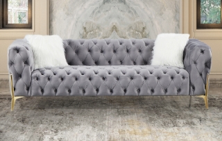Picture of NORFOLK Button-Tufted Velvet Sofa Range (Grey) - 3 Seater (Sofa)