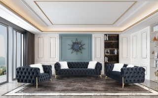 Picture of NORFOLK Button-Tufted Velvet Sofa Range (Black) - Armchair+Loveseat+Sofa Set