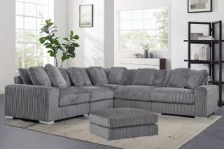 Picture of WINSTON Corduroy Velvet Modular Sofa (Grey) - 6PC Big Corner Set with Ottoman