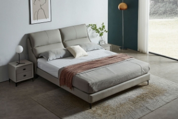 Picture of ROMEO Genuine Leather Bed Frame (Light Grey) - Queen Size	