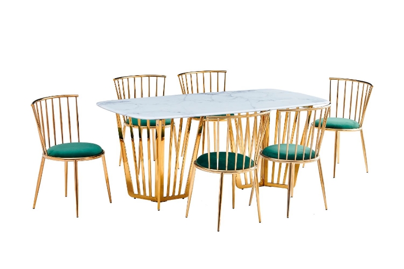 Picture of MARBELLO Marble Top 7PC Dining Set (Green Chairs)