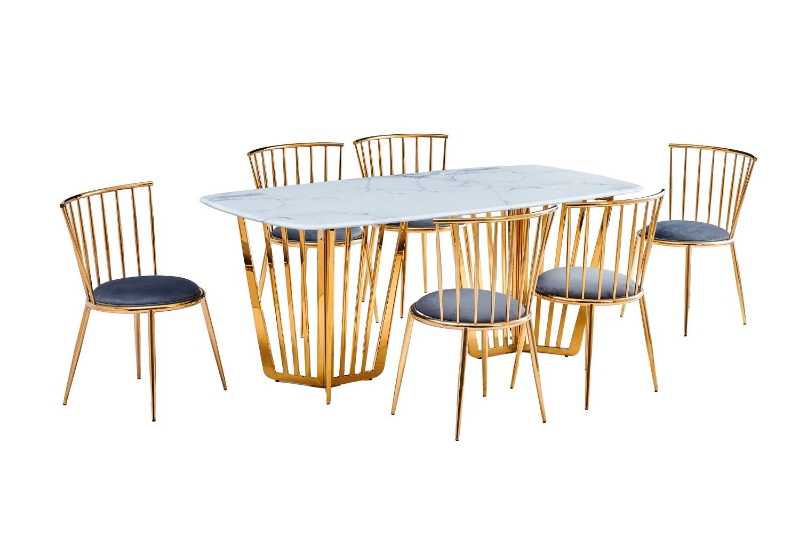Picture of MARBELLO Marble Top 7PC Dining Set (Grey Chairs) 