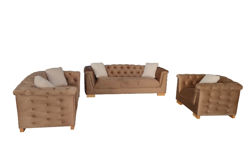Picture of MALMO Velvet Sofa Range with Pillows (Brown) - Armchair+Loveseat+Sofa Set