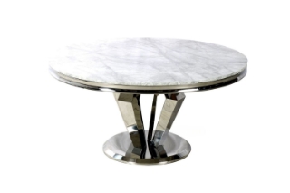 Picture of NUCCIO 54" Marble Top Stainless Round Dining Table -  Light Grey
