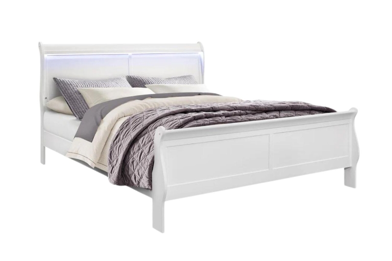 Picture of LOUIS Hevea Wood Bed Frame with LED Lighting Headboard in Queen/Eastern King Sizes (White) 