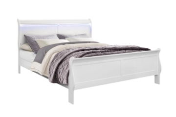 Picture of LOUIS Hevea Wood Bed Frame with LED Lighting Headboard (White) - Queen Size