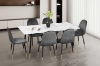 Picture of BIJOK 63" 7PC Dining Set (White Marble Finishing) - 1 Dining Table with 6 Gray Chairs