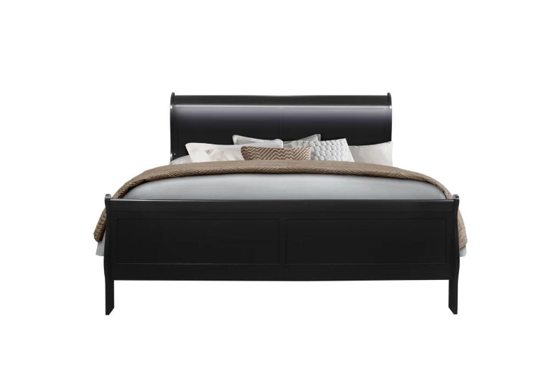 Picture of LOUIS Hevea Wood Bed Frame with LED Lighting Headboard in Eastern King Size (Black)