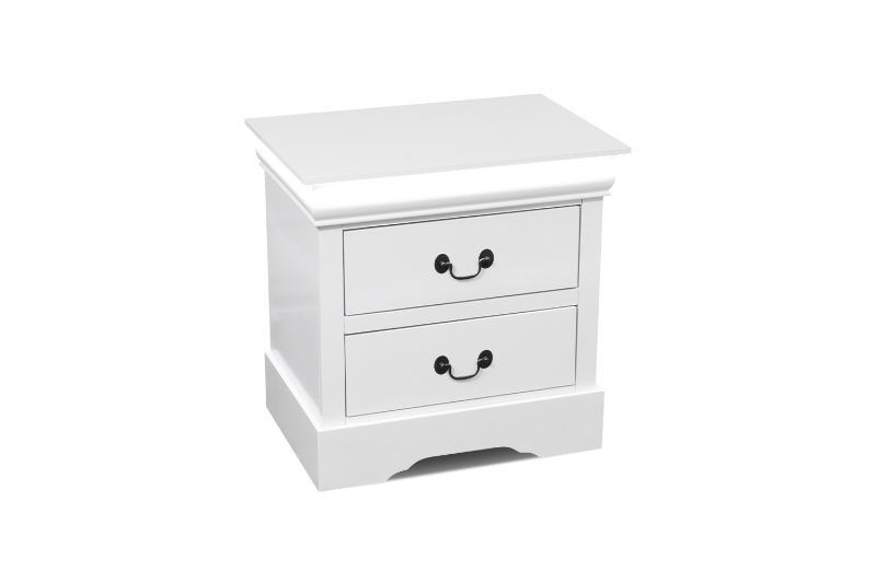 Picture of LOUIS 2-Drawer Hevea Wood Nightstand with LED Lighting (White)