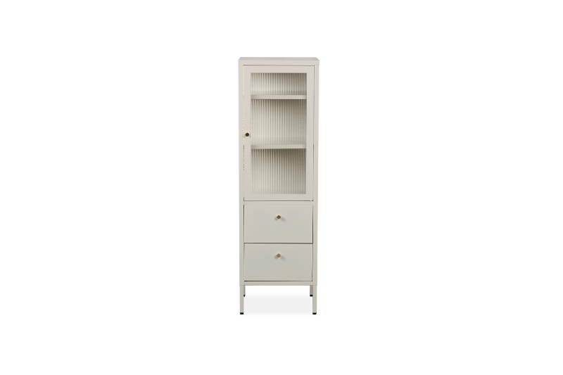 Picture of STARK Steel Frame 1-Door 2-Drawer Accent Glass Display Cabinet (Cream)