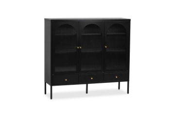 Picture of STARK Steel Frame 3-Arched Doors 3-Drawers Glass Display Cabinet (Black)