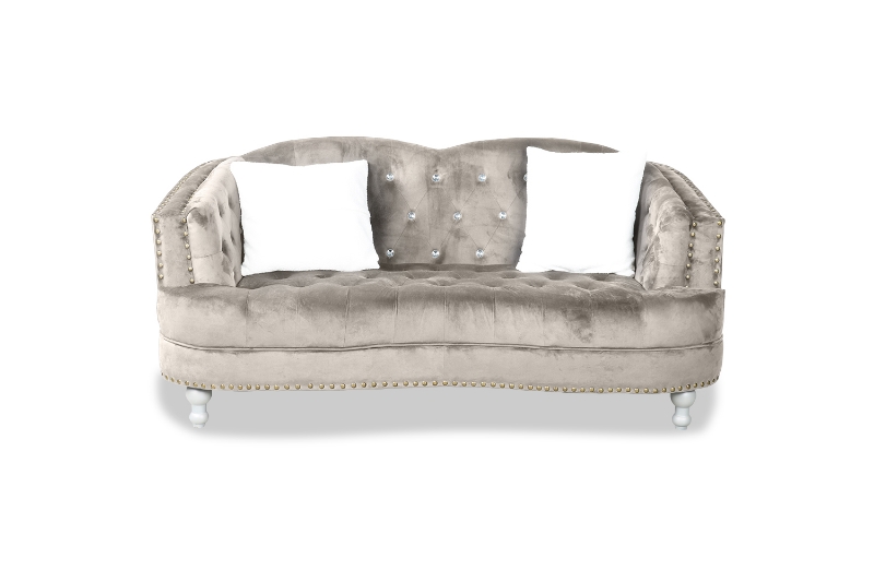 Picture of ALINA Velvet Curved Sofa Range with Pillows (Beige) - 2 Seater (Loveseat)
