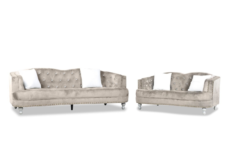 Picture of ALINA Velvet Curved Sofa Range with Pillows (Beige) - Loveseat + Sofa Set