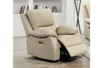 Picture of KEATON Leather Dual Power Reclining Sofa Range with Bluetooth Speaker + Console & Cup Holders (Latte)