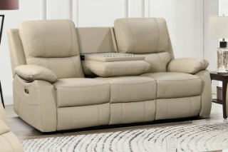 Picture of KEATON Leather Power Reclining Sofa Range (Latte) - Sofa with Drop Down Cup Holders (3RRC)