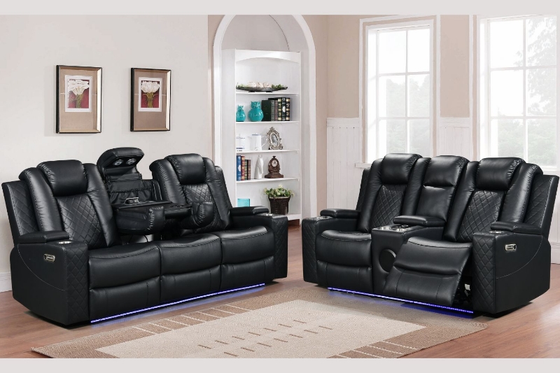 Picture of MONROSE Air Leather Power Reclining Sofa Range (Black) - Loveseat + Sofa Set