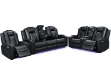 Picture of MONROSE Air Leather Dual Motor Reclining Sofa Range (Black) - Armchair + Loveseat + Sofa Set
