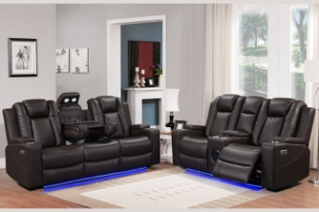 Picture of MONROSE Air Leather Dual Motor Reclining Sofa Range with Bluetooth Speaker + USB Port, Power Socket & Wireless Charging + LED Lighting (Brown)