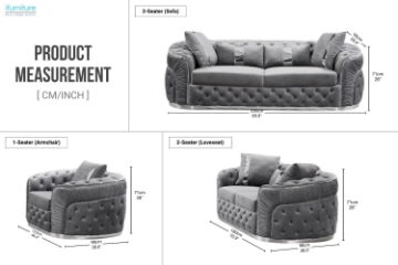 Picture of PIEDMONT Chesterfield Velvet Sofa Range (Grey)